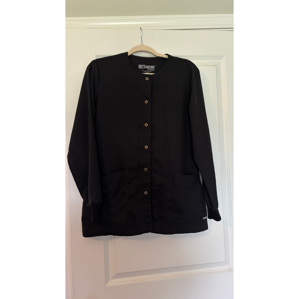 Greys Anatomy by Barco Black Scrub Jacket Button Front Warm Up Women Medium
